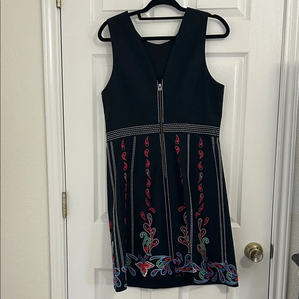 Anthropology Maeve Black Dress with Red and Green Embroidery - Picture 6 of 6
